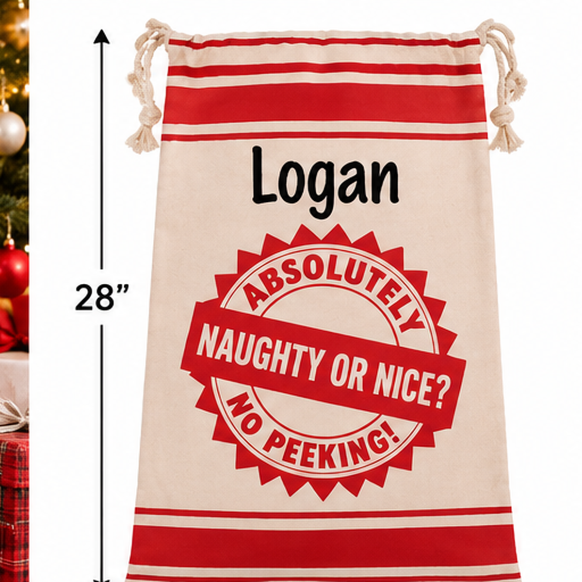 Personalized Santa Christmas Gift Sack – Naughty or Nice? No Peeking!