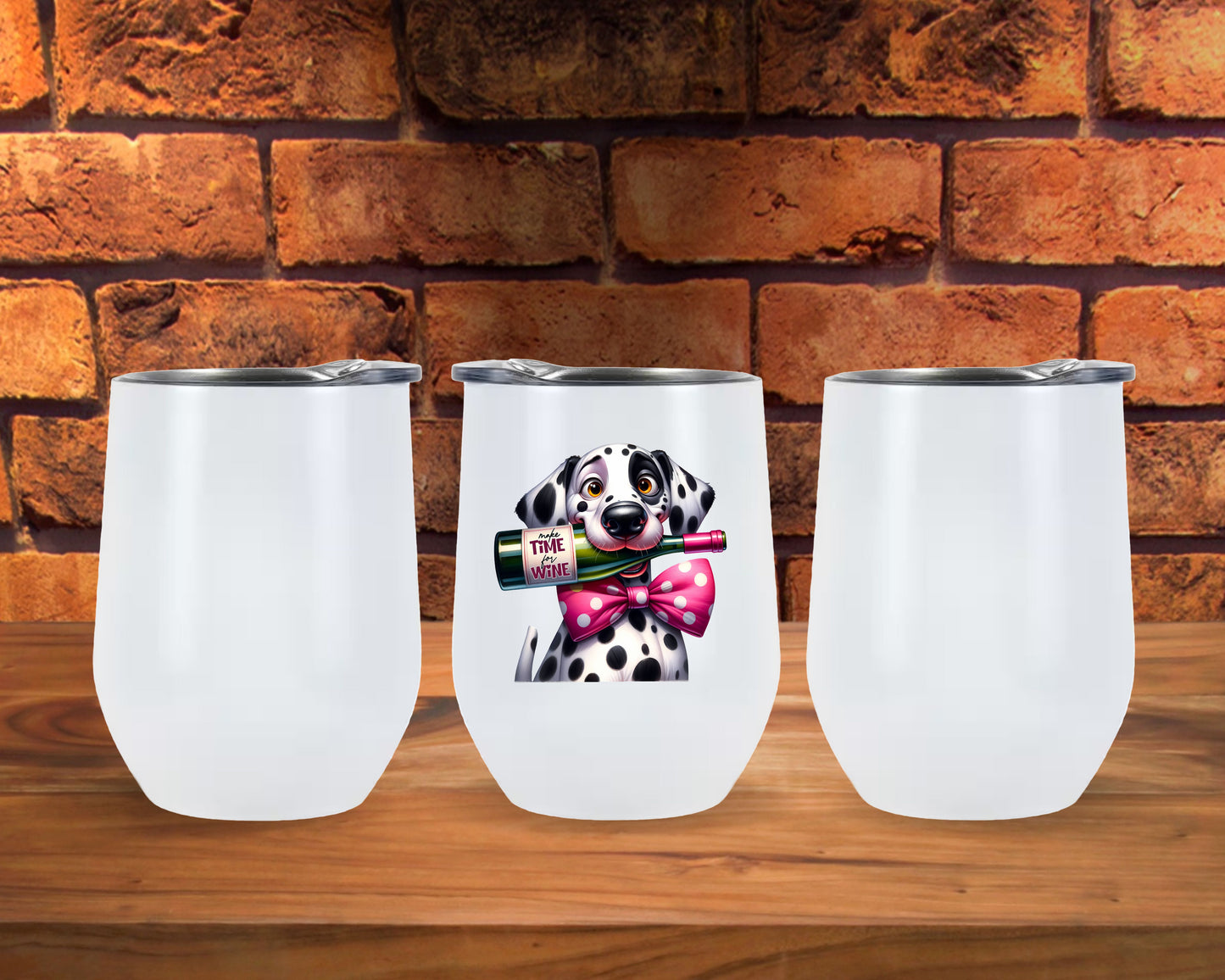 Dalmation With Pink Polka Dot Bow Wine Glass Tumbler