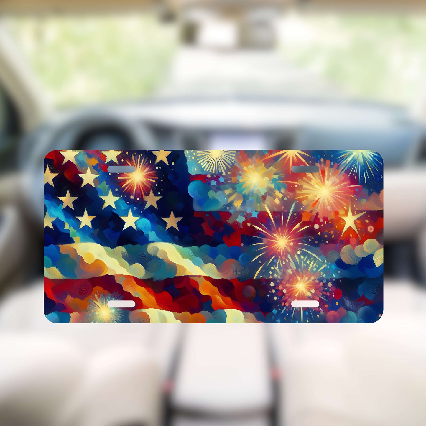 Patriotic Flag And Fireworks License Plate