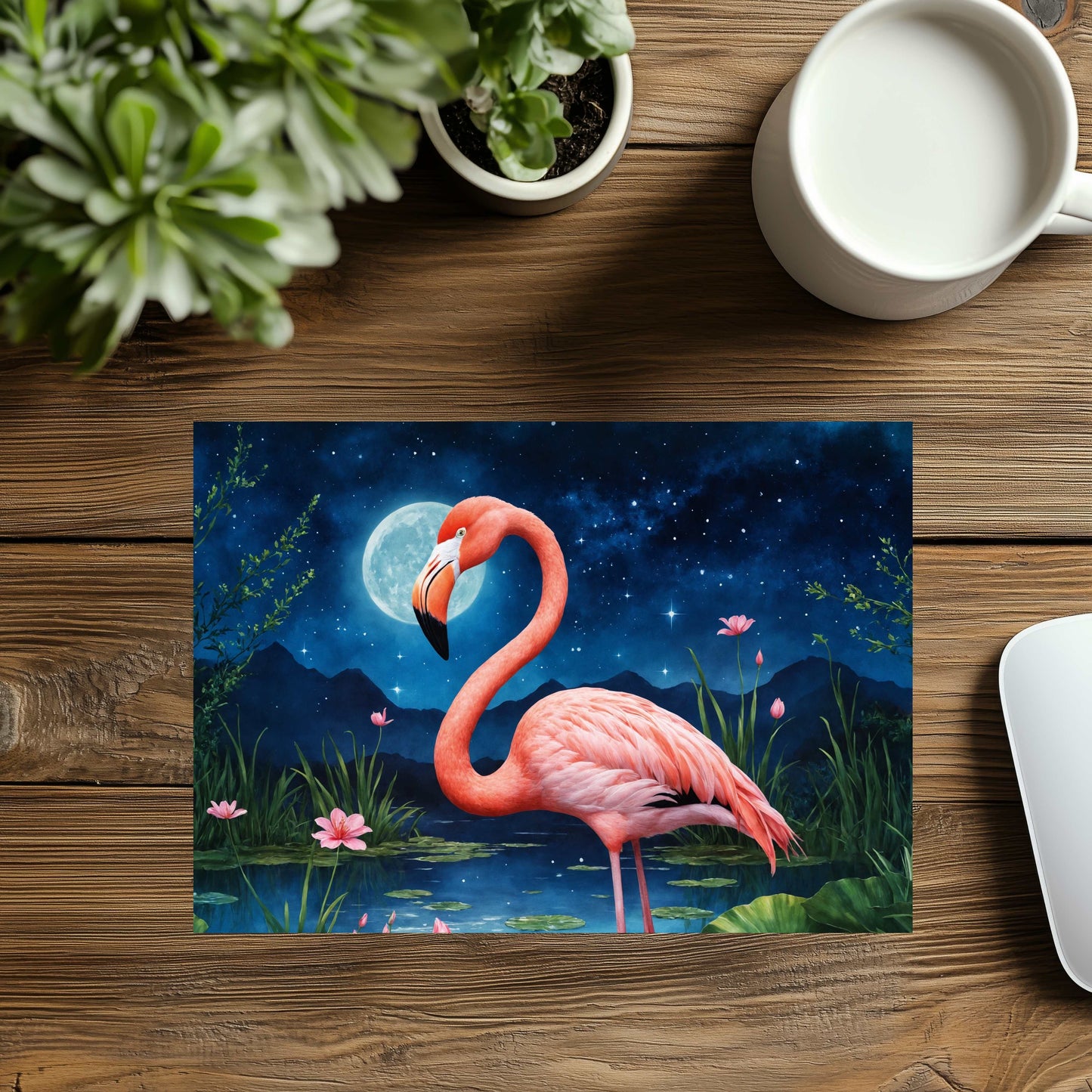 Moonlight Flamingo Mousepad