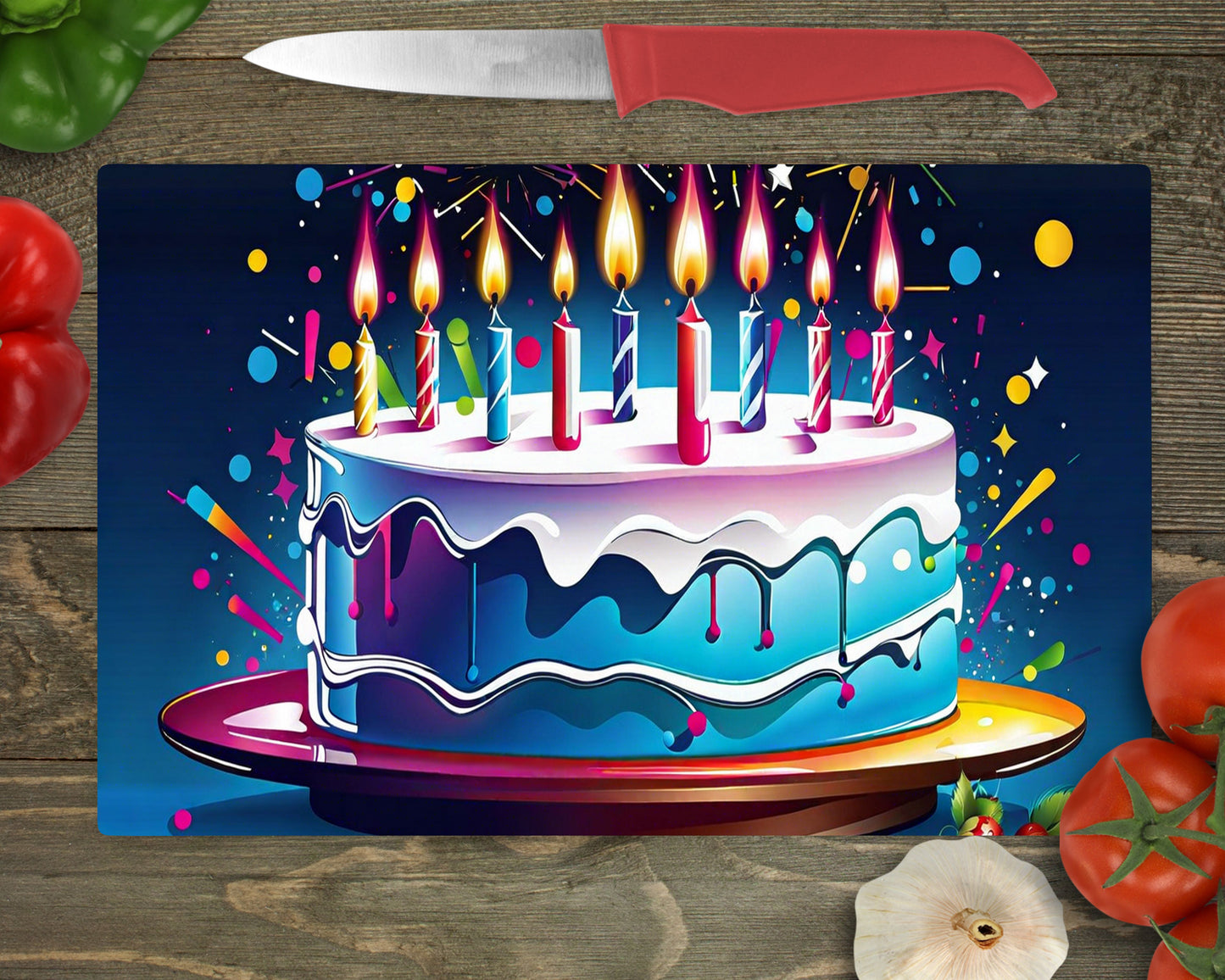 Birthday Cake (Blue) Cutting Board