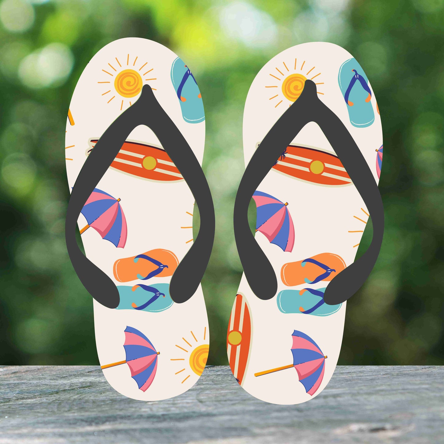 Umbrella And Surf Board Flip Flops