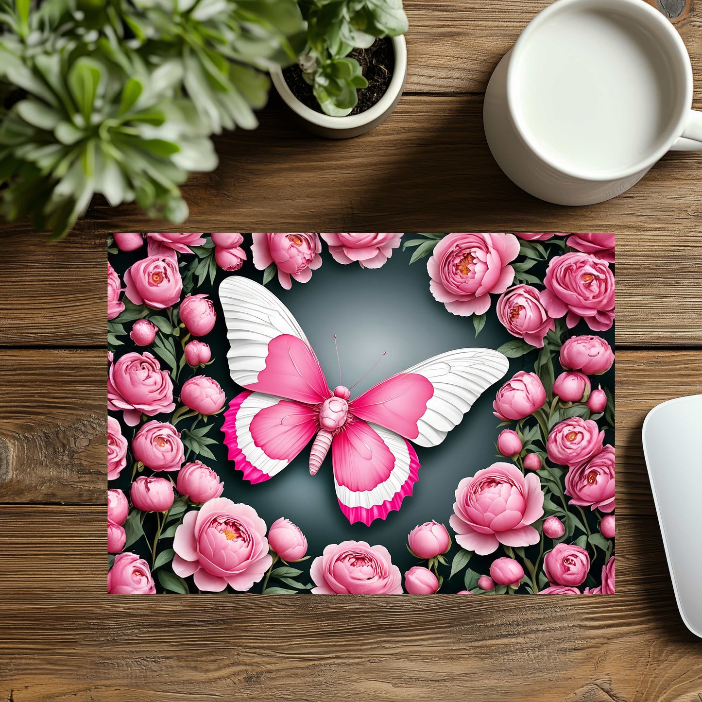 Pink Butterfly And Flowers (V2) Mousepad