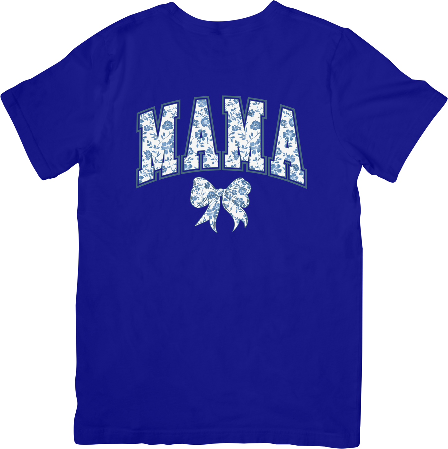 Mama Blue Flower Bow T-Shirt