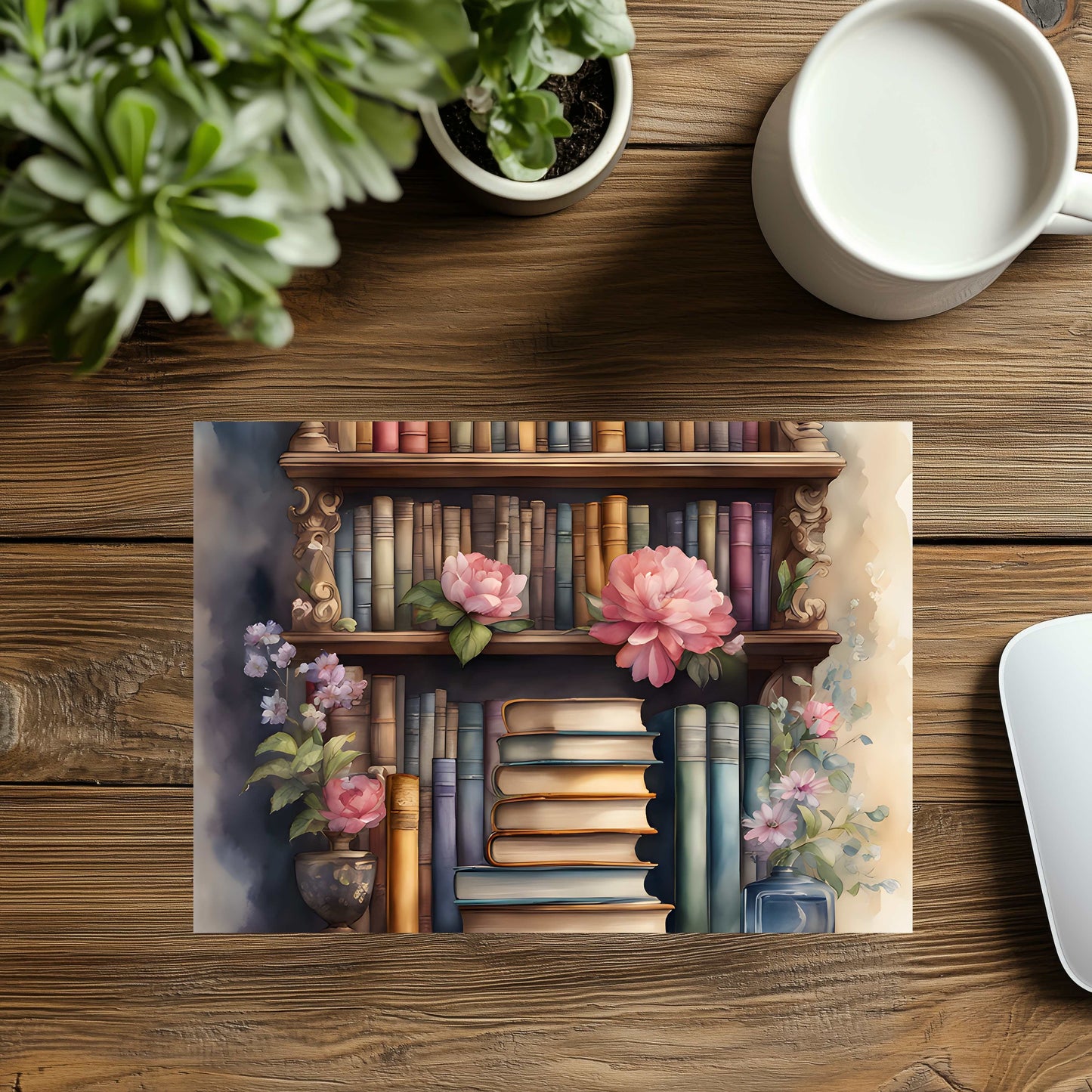 Bookshelves and Flowers Mousepad