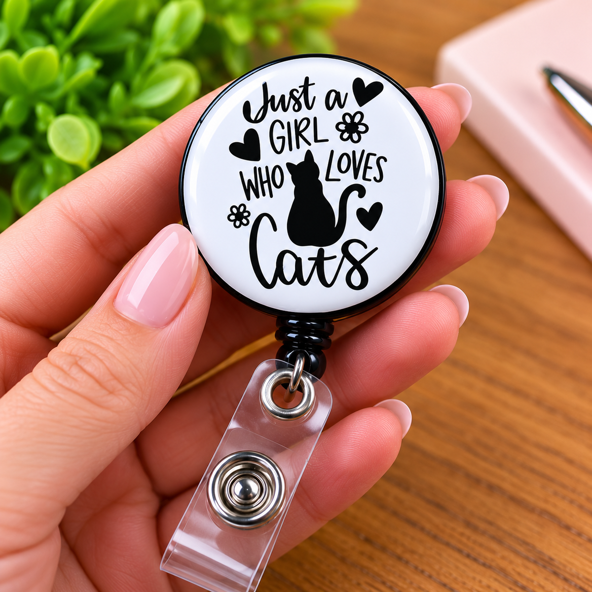 Just a Girl Who Loves Cats Retractable Badge Reel – Cat Lover ID Holder