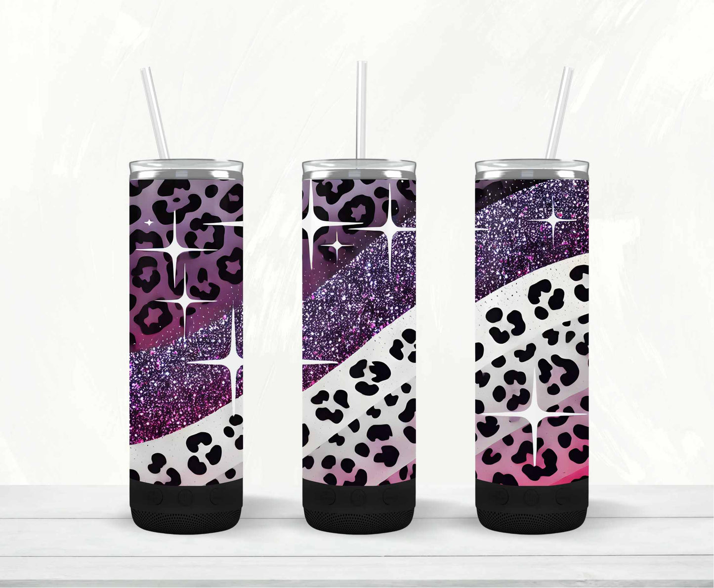 Purple Leopard Glitter Speaker Tumbler