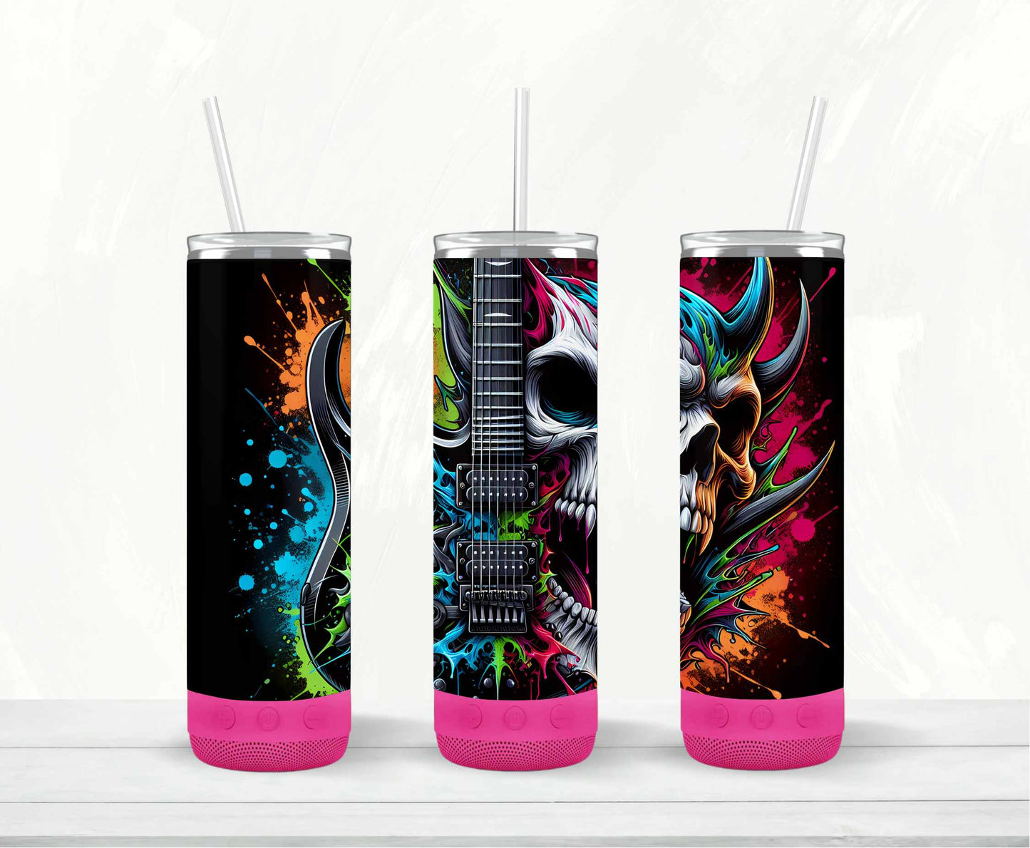 Neon Skull And Guitar Speaker Tumbler