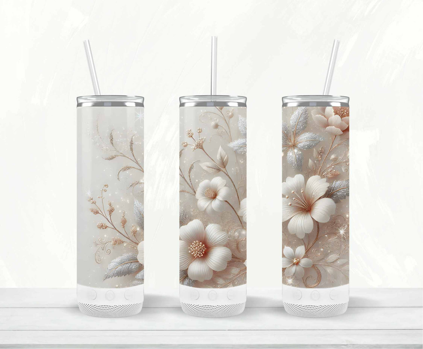 White Flowers Speaker Tumbler