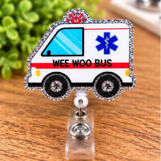 Wee Woo Bus Glitter Ambulance Badge Reel