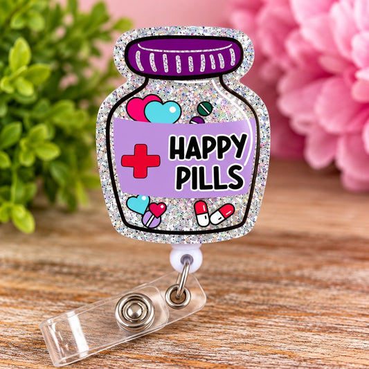 Happy Pills Glitter Badge Reel