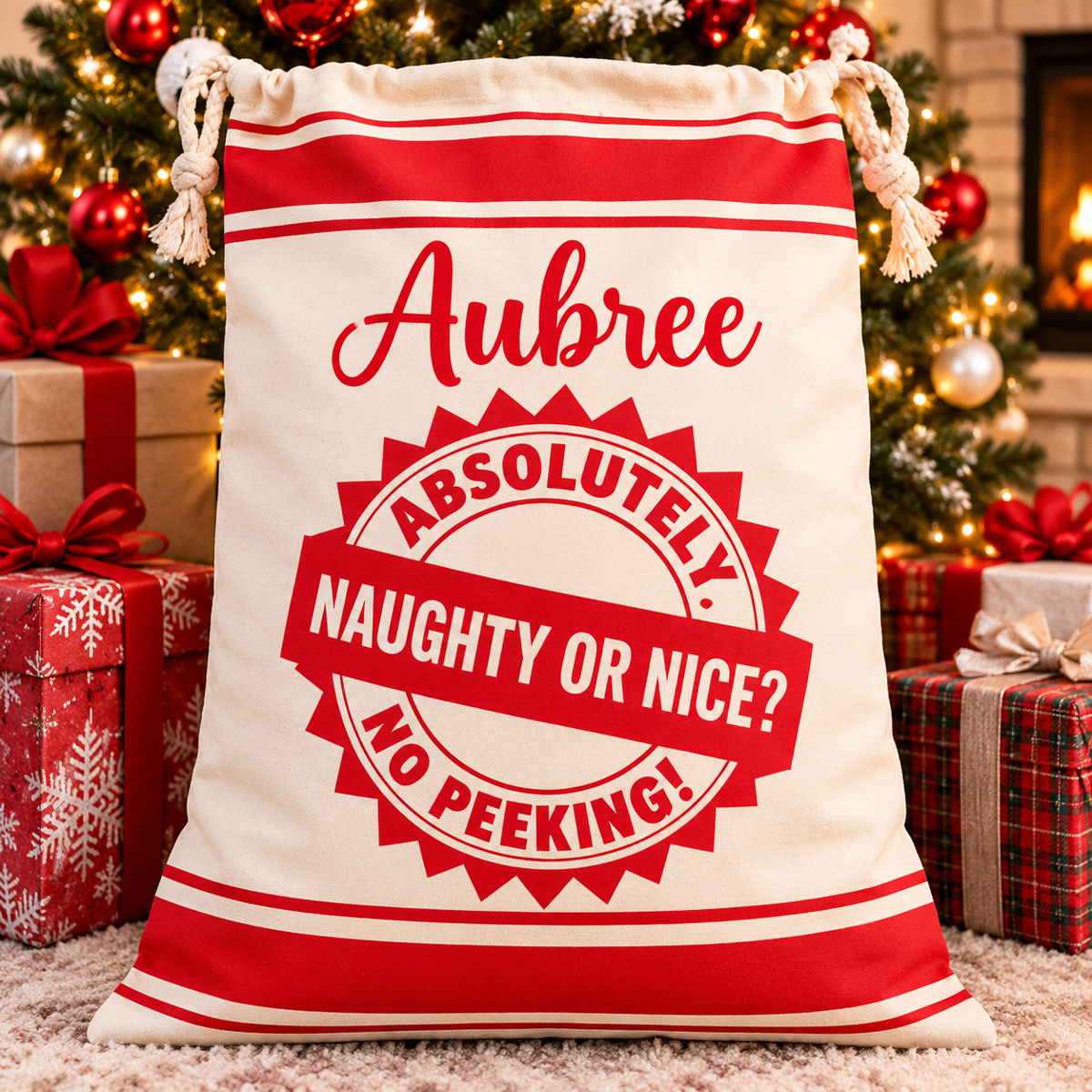 Personalized Santa Christmas Gift Sack – Naughty or Nice? No Peeking!