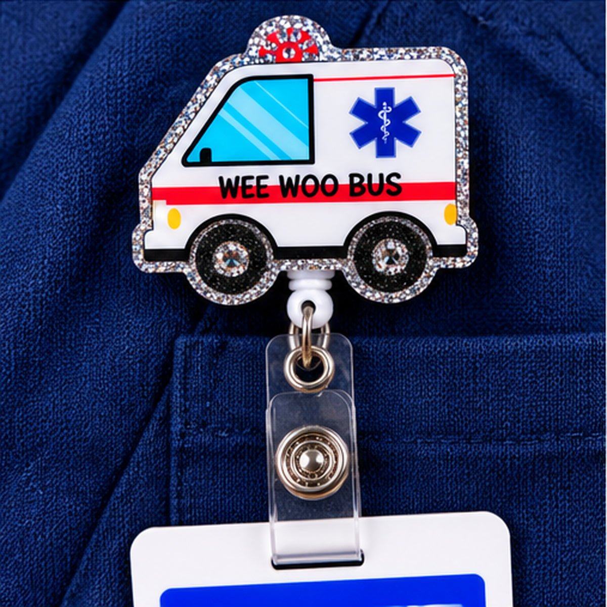Wee Woo Bus Glitter Ambulance Badge Reel