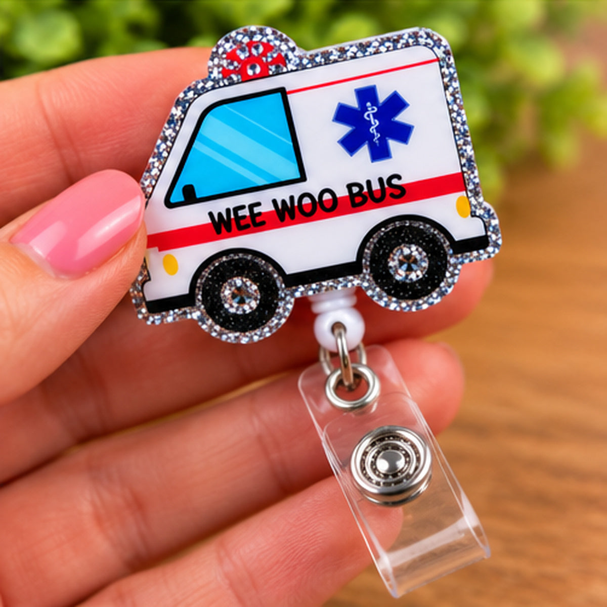 Wee Woo Bus Glitter Ambulance Badge Reel