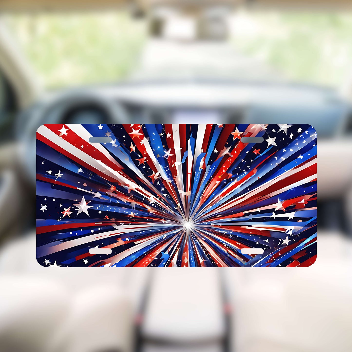 Starburst Red, White And Blue License Plate