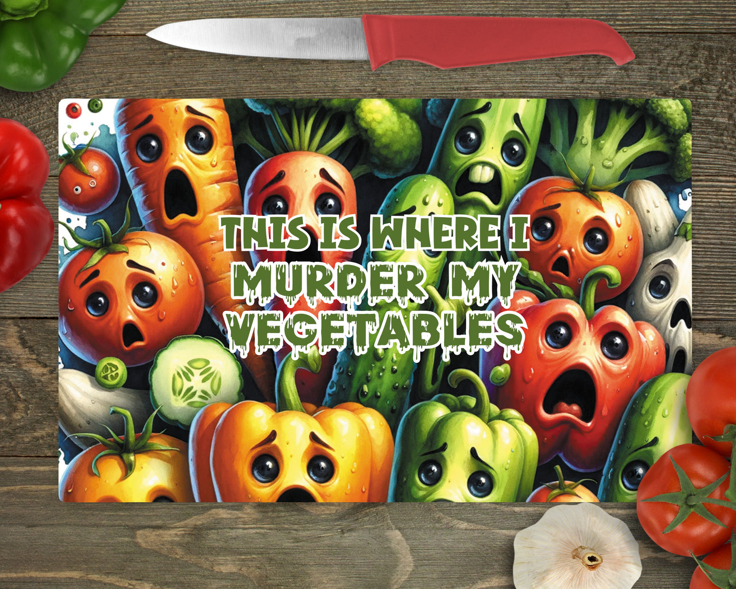 This is Where I Murder Vegetables (Version 3) Cutting Board