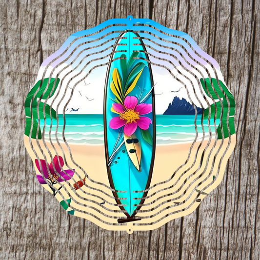 Surfboard Purple Flower Wind Spinner