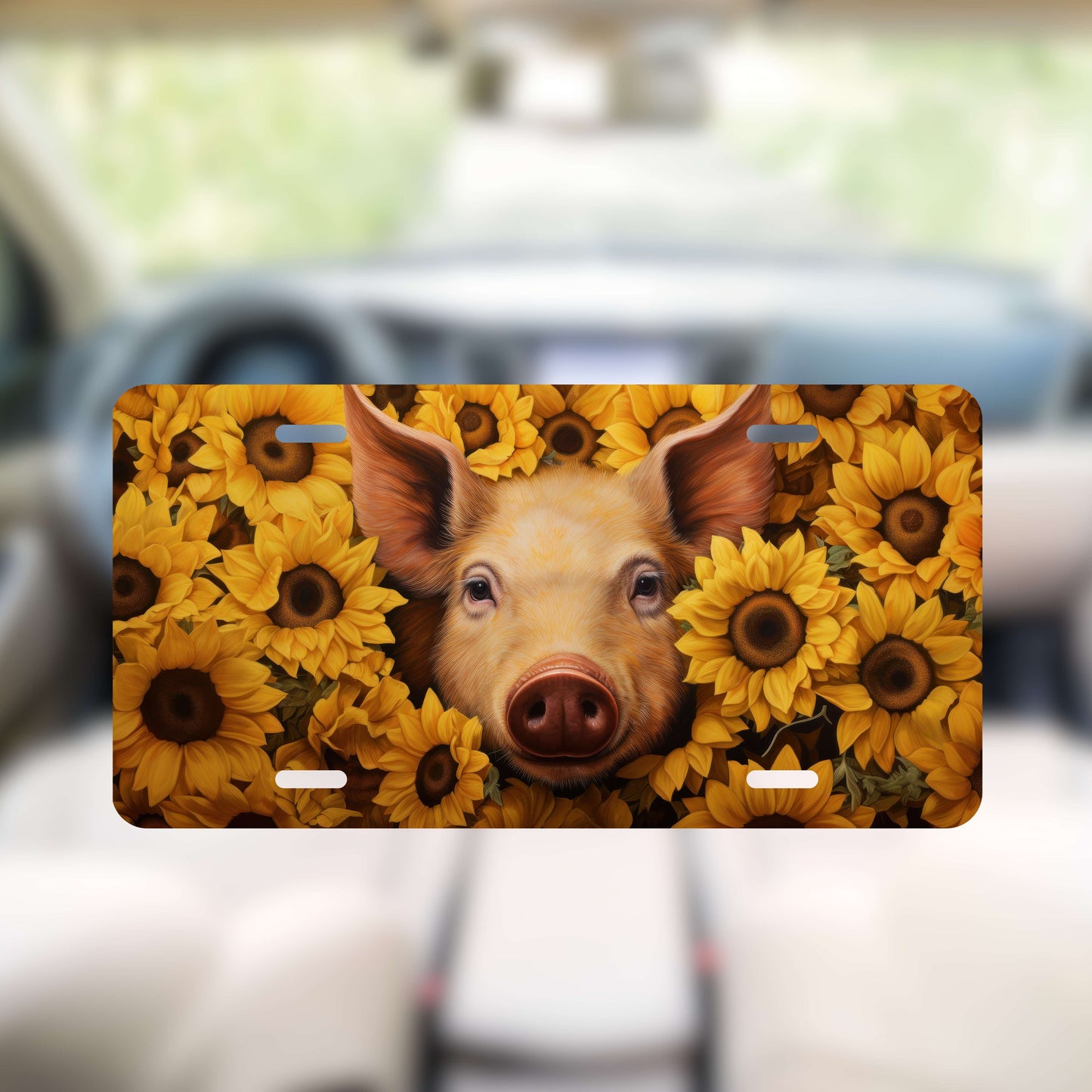 Piggy Sunflower License Plate