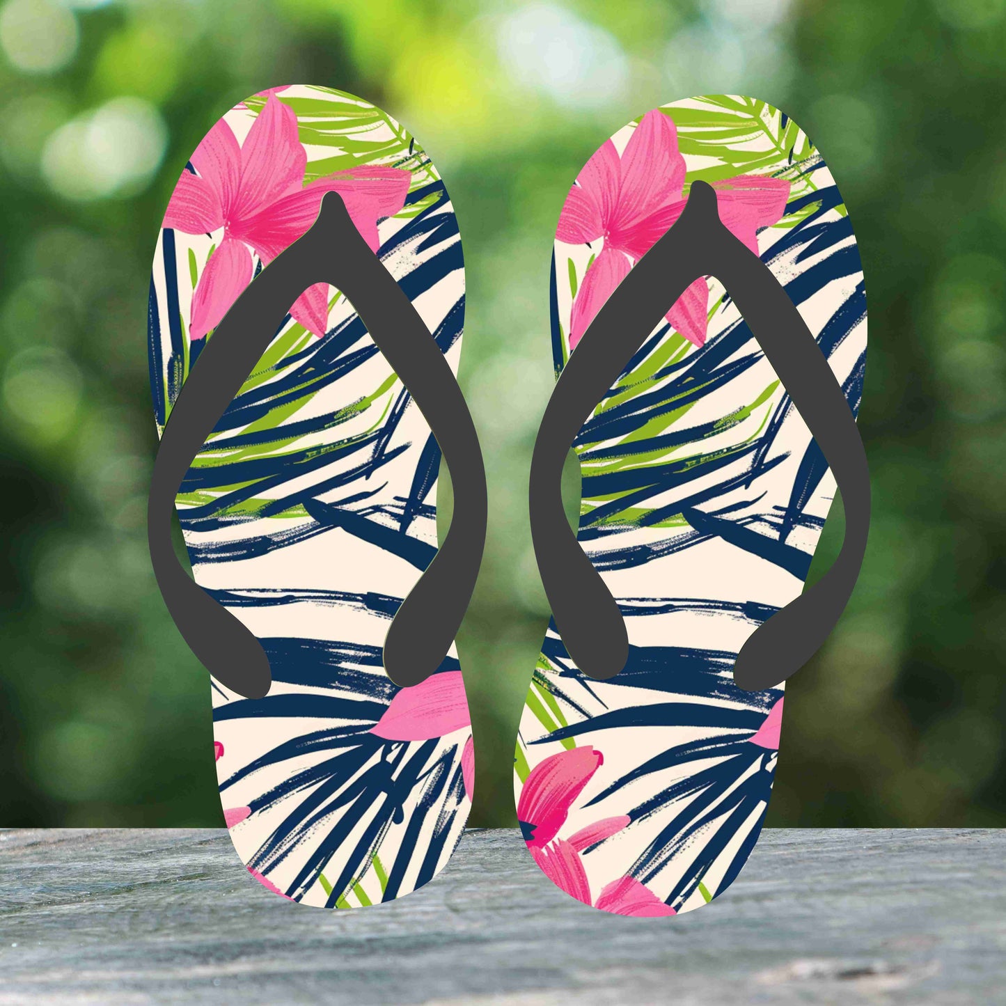 Pink Flower  And Leaves Flip Flops
