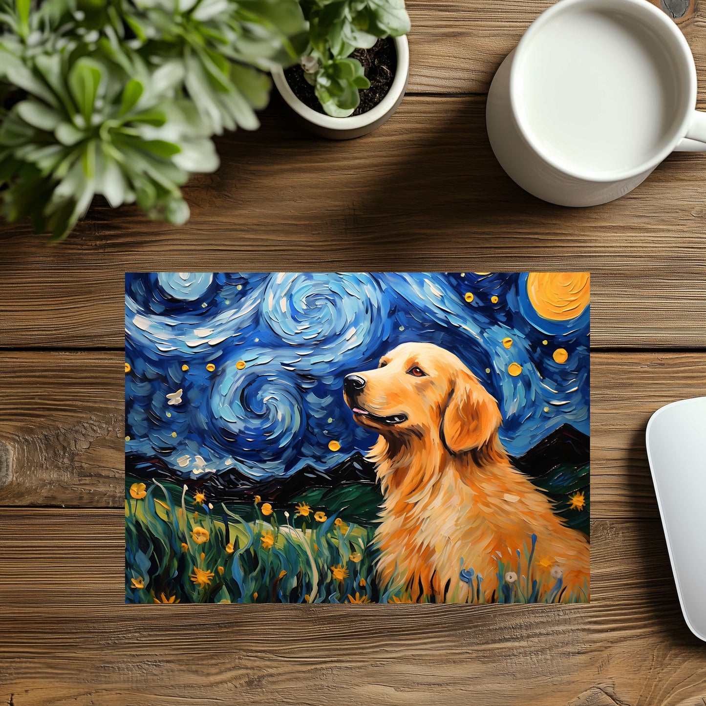 Starry Night Brown Dog Mousepad