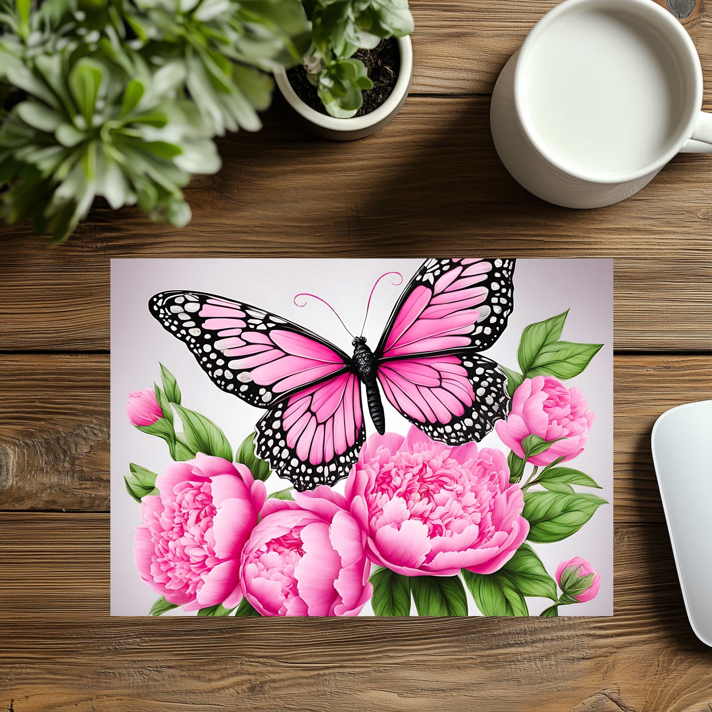 Pink Butterfly And Flowers (V1) Mousepad