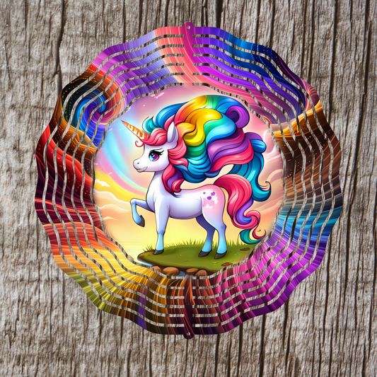 Cartoon Unicorn At Lake Wind Spinner