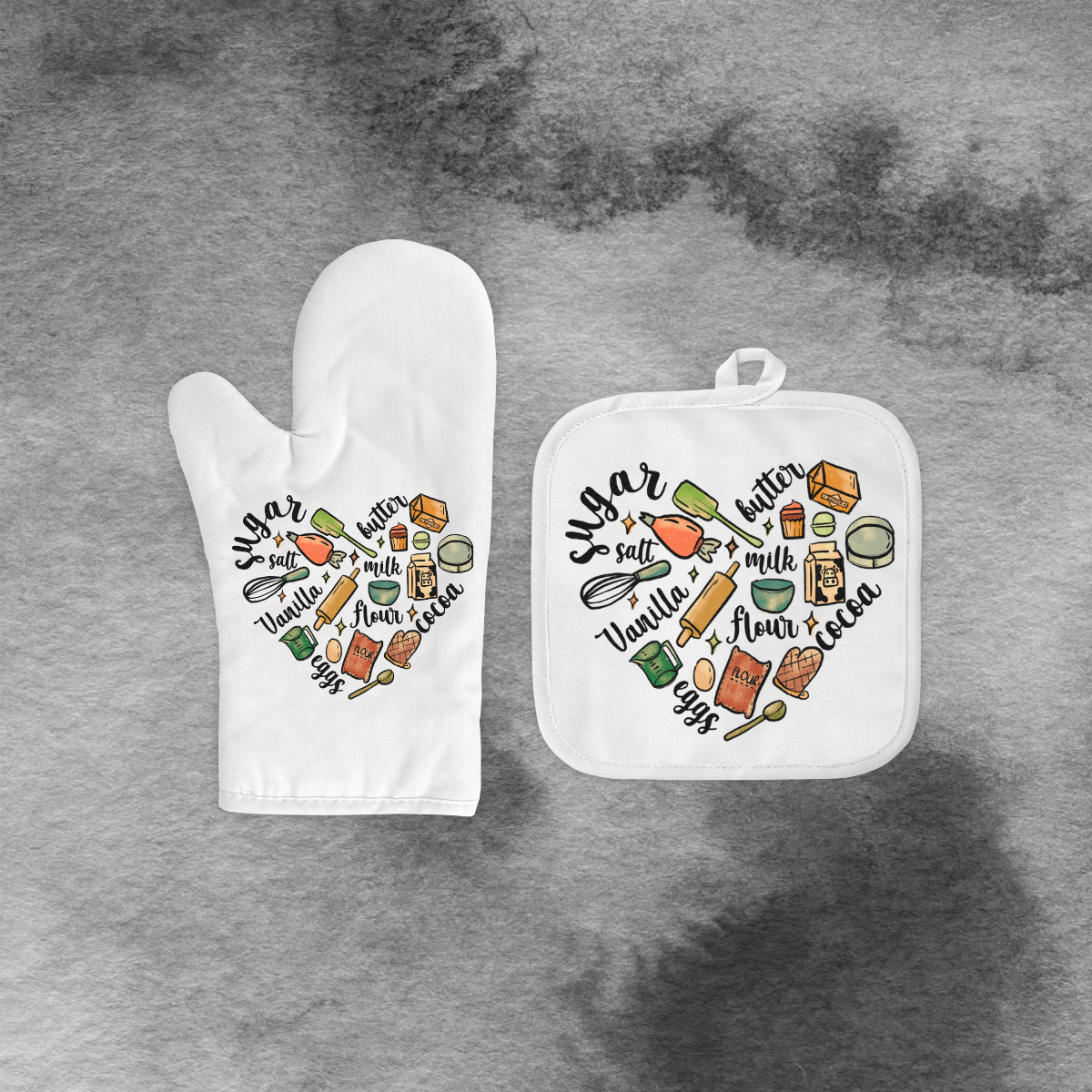 Ingredient Heart Mitt and Pot Holder Set