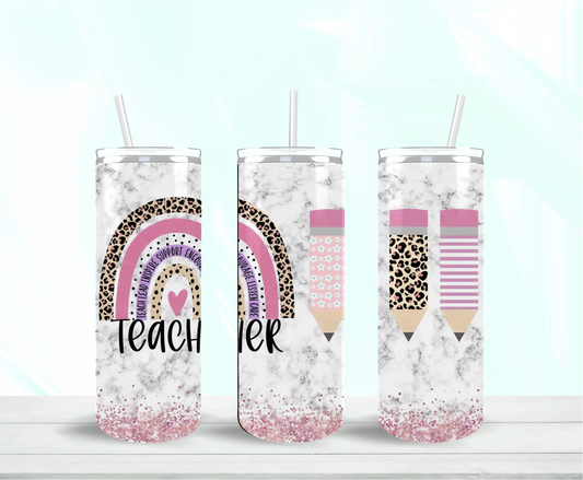 Teacher Teach Lead Inspire Support Encourage Listen Care Skinny Tumbler