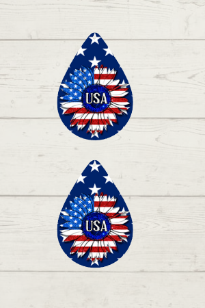 USA Stars and Stripes Sunflower Teardrop Earrings