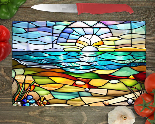 Stained Glass Beach Cutting Board