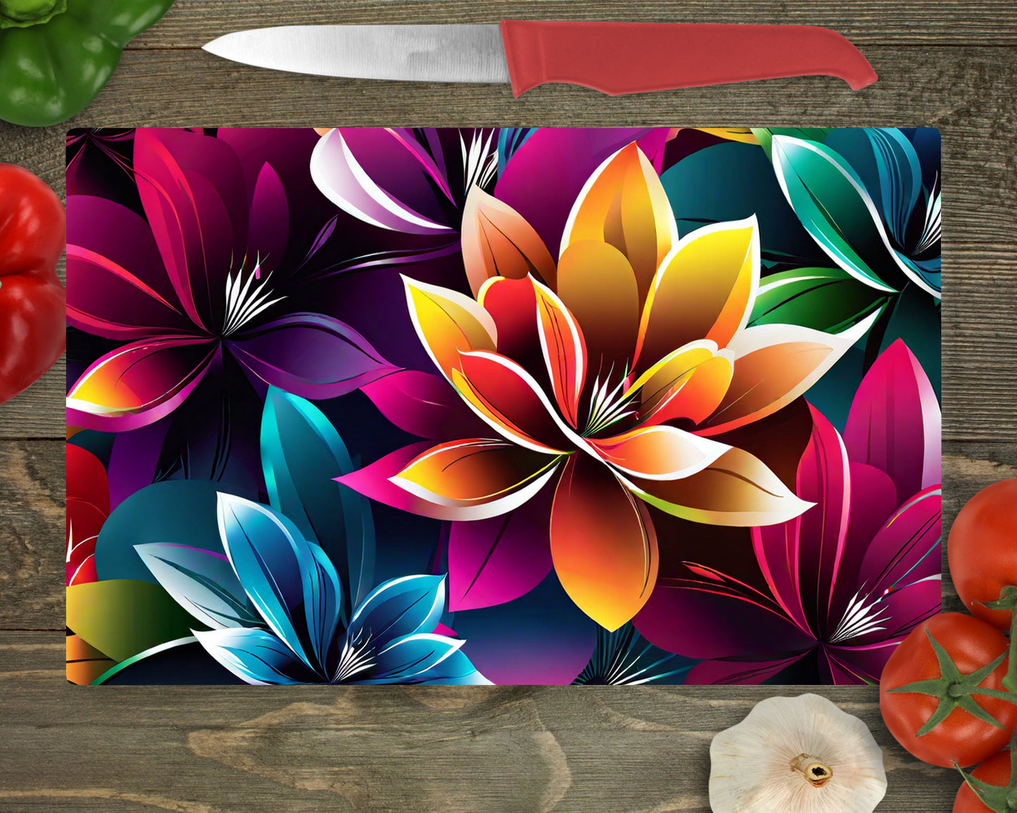 Multi Colored Flowers Cutting Board