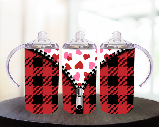 Hearts/Plaid Zipper 12 oz Sippy Cup