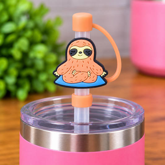 Cute Sloth Silicone Straw Topper – Straw Cover with Attached Tether