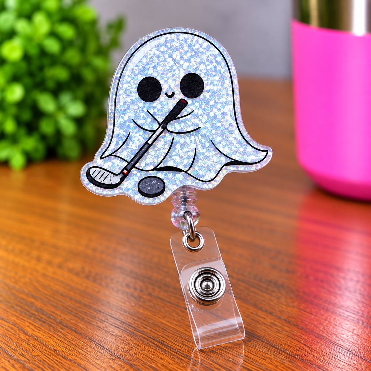 Golf Ghost Glitter Retractable Badge Reel