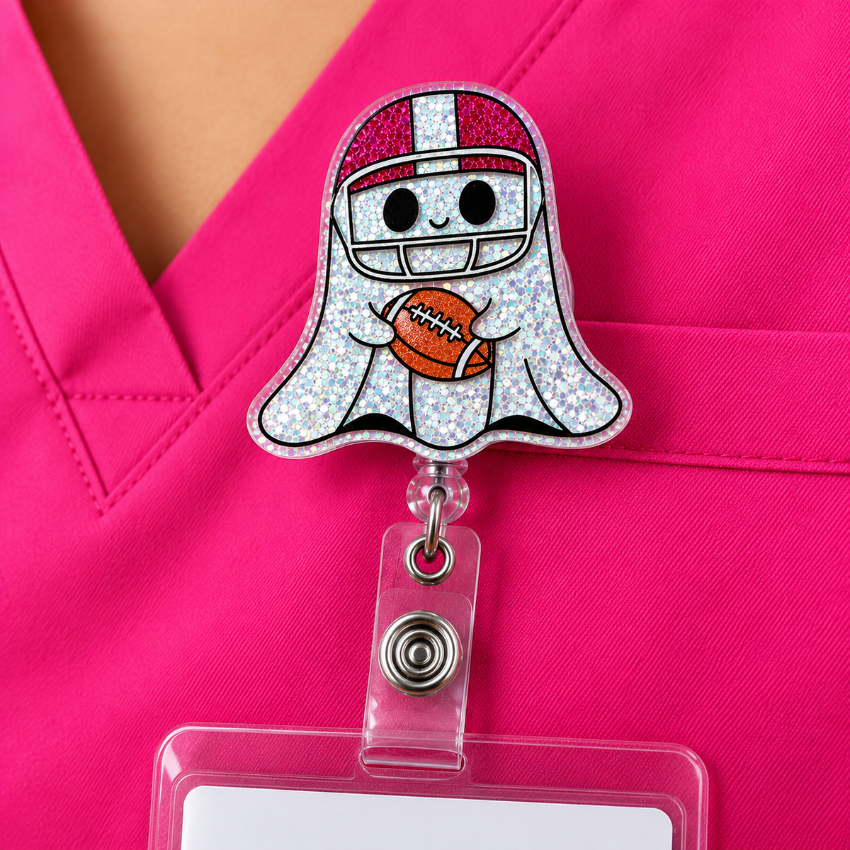 Football Ghost Glitter Retractable Badge Reel