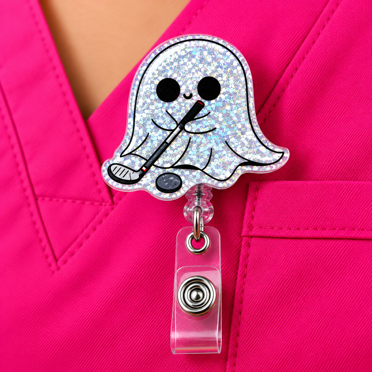 Golf Ghost Glitter Retractable Badge Reel