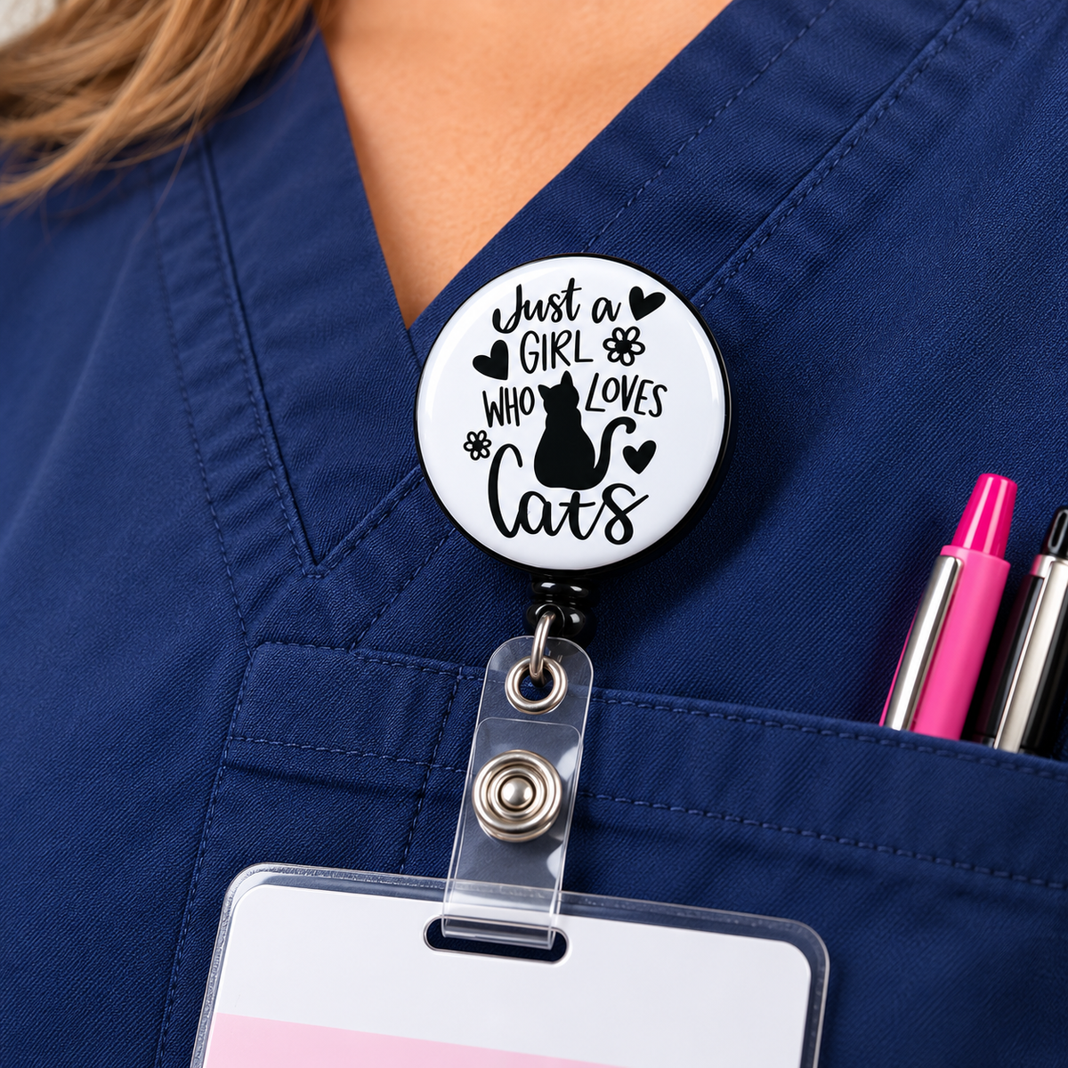 Just a Girl Who Loves Cats Retractable Badge Reel – Cat Lover ID Holder