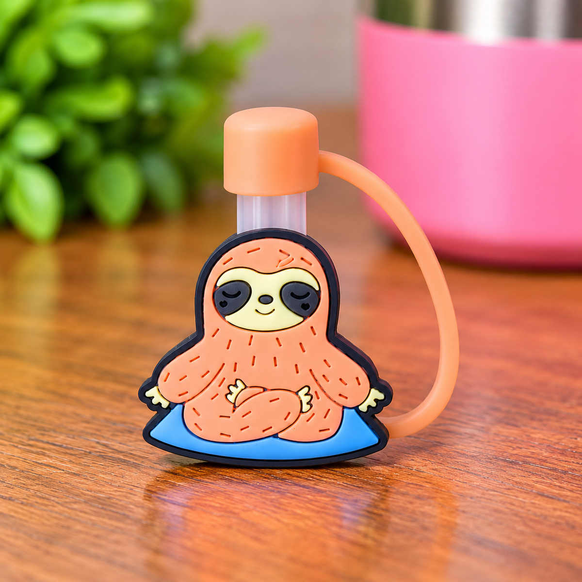 Cute Sloth Silicone Straw Topper – Straw Cover with Attached Tether