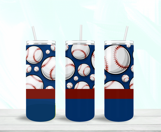 Blue and Red Baseball Skinny Tumbler
