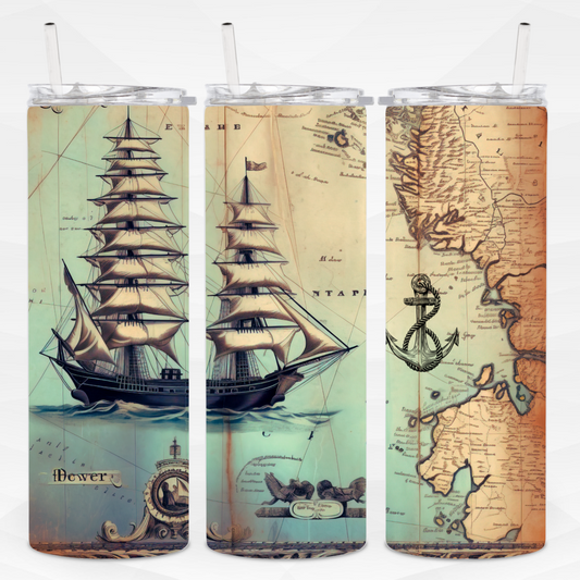 Nautical Map Skinny Tumbler