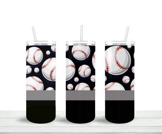 Black and Grey Baseball Skinny Tumbler